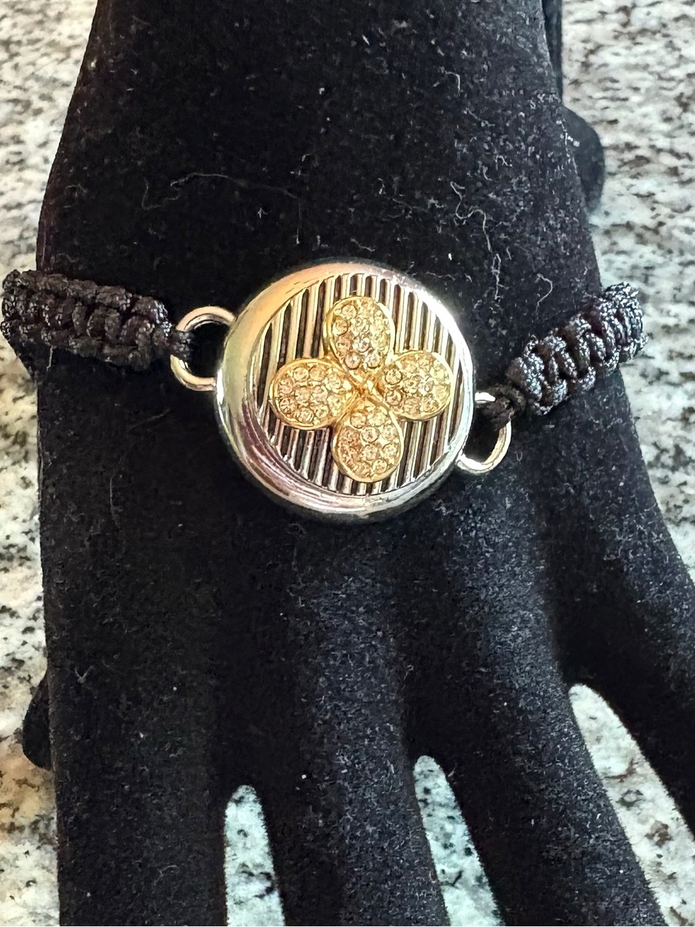 ♥️💖 Black Slider Bracelet w/ Gold Silver & Clear Stones Snap Charm Swappable